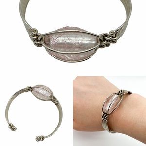 Handmade Silver cuff bracelet with pink bead